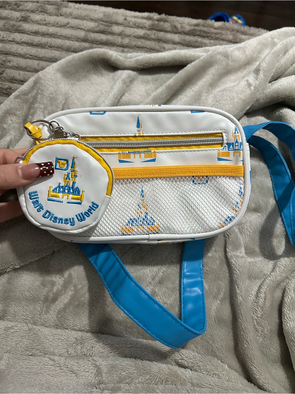 Disney White Crossbody Bag with Blue Strap and Yellow Interior